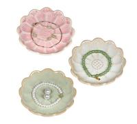 YoHyien 3 Piezas Bandeja Joyas de Cerámica, Bandeja para Joyas con Forma de Flor, Cuenco Decorativo Llaves, Bandeja para Anillos, Collares, Pulseras, Vaciabolsillos Recibidor (Rosa + Verde + Blanco)