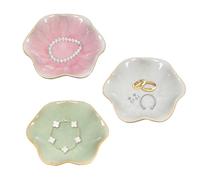 YoHyien 3 Piezas Bandeja Joyas de Cerámica, Bandeja para Joyas con Forma de Flor, Cuenco Decorativo Llaves, Bandeja para Anillos, Collares, Pulseras, Vaciabolsillos Recibidor (Rosa + Verde + Gris)