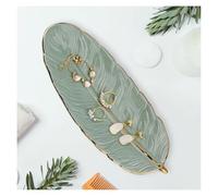 YoHyien Bandeja Joyas de Cerámica, Bandeja para Joyas con Forma de Pluma, Cuenco Decorativo Llaves, Vaciabolsillos Recibidor, Plato Decorativo para Anillos, Collares, Pulseras (Verde)