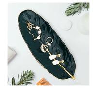 YoHyien Bandeja Joyas de Cerámica, Bandeja para Joyas con Forma de Pluma, Cuenco Decorativo Llaves, Vaciabolsillos Recibidor, Plato Decorativo para Anillos, Collares, Pulseras (Cian)