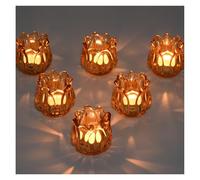 YoHyien Juego de 6 Portavelas de Cristal para Velas de Té, Porta Velas Pequeñas Tulipán para Centros de Mesa, Vasos para Velas para Navidad, Boda, Fiesta y Decoración del Hogar (Ámbar)