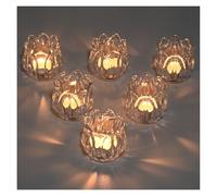 YoHyien Juego de 6 Portavelas de Cristal para Velas de Té, Porta Velas Pequeñas Tulipán para Centros de Mesa, Vasos para Velas para Navidad, Boda, Fiesta y Decoración del Hogar (Transparente)
