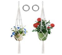 Yoicn Lth Juego de 2 Colgadores Macramé Bohemia Beige Cuerda Algodón, Soporte Macetas Colgantes con Gancho para Interior Exterior Jardín Balcón Decoración Pared Boho