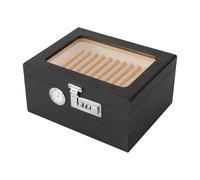 YOICUATGNA Caja de humidor de cigarros de madera de cedro con higrómetro accesorio cajón, placa de cristal y cerradura combinada, sistema de dos pisos, cigarros, regalos para hombres (negro)