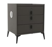 YOICUATGNA Dormitorio Mesita de noche inteligente con 3 cajones, USB, luz tricolor, puerto de carga inalámbrico y bloqueo de huellas dactilares, mesa auxiliar con altavoz Bluetooth (gris oscuro)