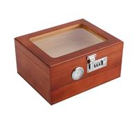 YOICUATGNA Humidor de cigarros de madera de cedro con accesorios higrómetro, cajón de cristal, placa de cristal y cerradura combinada, sistema de dos pisos, regalos para hombres (marrón rojizo)