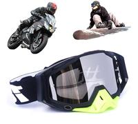Yoihuqi Gafas Esquí, Gafas Moto Polvo, Gafas Snowboard Espejo, Dirt Bike Off-Road Goggles, Prueba Viento a Prueba de Polvo Gafas, para Bicicletas Montaña, Esquís o Cascos Abiertos (Negra/Nariz Verde)