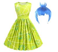 YOILIK Vestido Alegría De Inside Out, 3-10 Años Disfraz Alegría De Inside Out Para Niña, Joy Accesorios De Disfraz Para Niños, Traje De Cosplay Con Peluca, Ideal Para Fiestas Temáticas y Carnavales