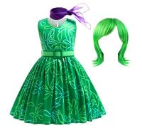 YOILIK Vestido Disgust De Inside Out, 3-11 Años Disfraz Disgust De Inside Out Para Niña, Accesorios De Disfraz Para Niños, Traje De Cosplay Con Peluca, Ideal Para Fiestas Temáticas y Carnavales