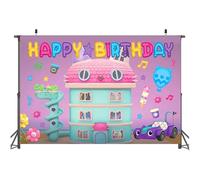 Yoimckay Decoraciones de fiesta de cumpleaños con temática de dibujos animados para niñas, diseño de gato feliz, fiesta de cumpleaños, 150 x 100 cm, rosa