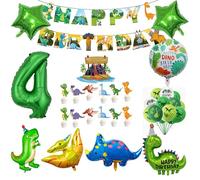 Yoimckay - Kit de decoración de cumpleaños, dinosaurio de 4 años, globos de aluminio, dinosaurio 3D gigante, decoración de pastel dinosaurio, selva tema, para decoración de cumpleaños, fiesta de niño