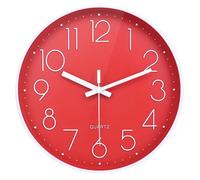 Yoiolclc Reloj de Pared de 12 Pulgadas, silencioso, sin tictac, Funciona con Pilas, Moderno Reloj de Pared para decoración del hogar y la Sala de Estar (Rojo)