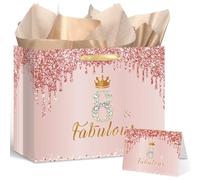 Yoirrat Bolsa de regalo de 8º cumpleaños de oro rosa para niñas, bolsa de regalo grande rosa con papel de regalo de 8º cumpleaños y tarjeta para decoraciones de 8º cumpleaños