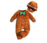 Yoisdtxc Mameluco con capucha para bebé niña y niño, con diseño de pan de jengibre, pajarita y gorro para otoño e invierno, A-marrón, 6-12 meses