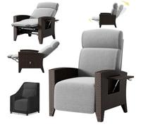 YOIZO Sillon Relax Reclinable de Ratán, Sillones Jardin Exterior Tumbona Jardin, Tumbonas Jardin Exterior con Funda, Sun Lounger con Respaldo Regulable, para Interior Terraza y Patio (B-Izquierda)