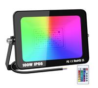 YOJZMA 1 reflectores LED RGB de 100W para exteriores con control remoto, 16 colores, 4 modos, función de memoria, reflector LED de neón impermeable IP66 para jardín, patio, terraza, fiesta