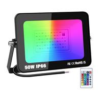 YOJZMA 1 reflectores LED RGB de 50W para exteriores con control remoto, 16 colores, 4 modos, función de memoria, reflector LED de neón impermeable IP66 para jardín, patio, terraza, fiesta