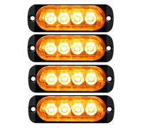 YOJZMA 4 Pack Luces Strobe LED de Emergencia, 4 LED Ámbar Montaje Superficial, Luces Intermitentes de Advertencia para Construcción, Camiones con Rejilla, Coches, Vehículos Off Road, ATV, SUV 12V-24V
