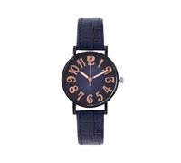 Yokawe Elegante reloj de pulsera para mujer, casual, esfera redonda, número grande, correa de piel sintética, movimiento de cuarzo, joyería de moda para niñas, azul marino, Estilo de esfera