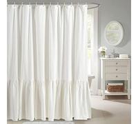 YoKii Cortinas de Ducha con Volantes de Sirena de 72 x 72 Pulgadas, 100% algodón, Color Blanco Marfil, Estilo campestre, rústico, decoración estética de baño