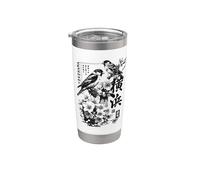 Yokohama Japón Haiku Cerezos En Flor Pájaros Gráfico Japonés Vaso térmico de acero inoxidable de doble pared