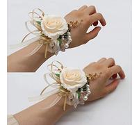 Yokoke 2 ramilletes, Ramillete de muñeca Artificial Hecho a Mano con peonía Rosa para decoración de Boda, Baile de graduación (2 ramilletes de muñeca Dorados)