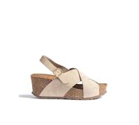 Yokono Sandalia cuña BARI-263 Beige | Zapatos Mujer Primavera-Verano | Piel Vacuna Serraje | 6 CM