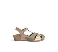 Yokono Sandalia cuña MONACO-260 Verde | Zapatos Mujer Primavera-Verano | Piel Vacuna Nob./Perla | 3 CM