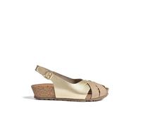 Yokono Sandalia cuña MONACO-262 Dorado | Zapatos Mujer Primavera-Verano | Piel Vacuna Nob./Perla | 3 CM