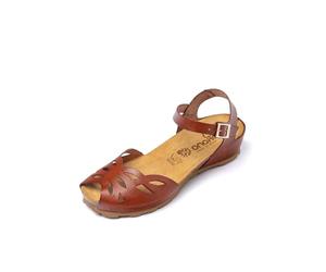 Yokono Sandalia de cuña MONACO-003 Marron | Zapatos Mujer Primavera-Verano | Piel Vacuna Vaquetilla | 3 CM