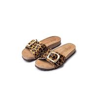 Yokono Sandalia Plana JERBA-114 Leopardo | Zapatos Mujer Primavera-Verano | Piel Vacuna Leopardo | 2 CM