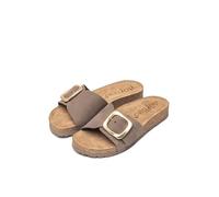 Yokono Sandalia Plana JERBA-114 Marron | Zapatos Mujer Primavera-Verano | Piel Vacuna Nobuck | 2 CM