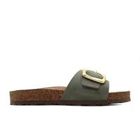 Yokono Sandalia Plana JERBA-114 Verde | Zapatos Mujer Primavera-Verano | Piel Vacuna Serraje | 3 CM
