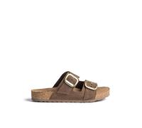 Yokono Sandalias planas de mujer JERBA-700 Piel vacuna serraje 3 cm Marrón oscuro
