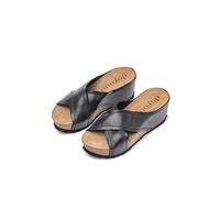 Yokono Sandalias de cuña de Mujer de Piel BARI-257 Negro | Zapatos Mujer Primavera-Verano | Piel Vacuna Ser.Roto | 5 CM