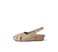 Yokono Sandalias de cuña de Mujer de Piel MONACO-262 MARRÓN Claro | Zapatos Mujer Primavera-Verano | Piel Vacuna Nobuck | 3 CM