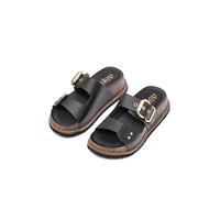 Yokono Sandalias de Plataforma de Mujer de Piel OCA-252 Negro | Zapatos Mujer Primavera-Verano | Piel Vacuna Opak | 4 CM
