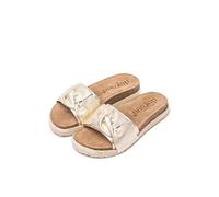 Yokono Sandalias planas de mujer de piel ARENA-004 DORADO | Zapatos mujer Primavera-Verano | Piel vacuna Lam | 2 CM