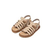 Yokono Sandalias Planas de Mujer de Piel BOLUS-107 Beige | Zapatos Mujer Primavera-Verano | Piel Vacuna Nobuck | 2 CM