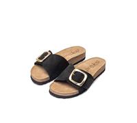 Yokono Sandalias planas de mujer de piel JERBA-114 NEGRO | Zapatos mujer Primavera-Verano | Piel vacuna Nobuck | 2 CM