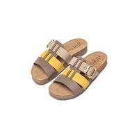 Yokono Sandalias planas de mujer de piel JERBA-137 AMARILLO | Zapatos mujer Primavera-Verano | Piel vacuna Nobuck | 2 CM