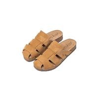Yokono Sandalias planas de mujer de piel JERBA-253 MARRON | Zapatos mujer Primavera-Verano | Piel vacuna Nobuck | 2 CM