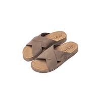 Yokono Sandalias Planas de Mujer de Piel JERBA-300 Marron | Zapatos Mujer Primavera-Verano | Piel Vacuna Nobuck | 2 CM