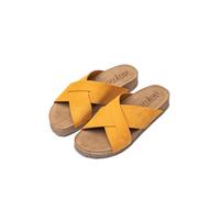 Yokono Sandalias planas de mujer de piel JERBA-300 NARANJA | Zapatos mujer Primavera-Verano | Piel vacuna Nobuck | 2 CM
