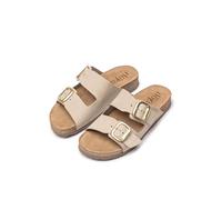 Yokono Sandalias planas de mujer de piel JERBA-700 BEIGE | Zapatos mujer Primavera-Verano | Piel vacuna Nobuck | 2 CM