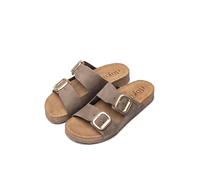 Yokono Sandalias planas de mujer de piel JERBA-700 MARRON | Zapatos mujer Primavera-Verano | Piel vacuna Nobuck | 2 CM
