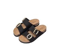 Yokono Sandalias planas de mujer de piel JERBA-700 NEGRO | Zapatos mujer Primavera-Verano | Piel vacuna Nobuck | 2 CM