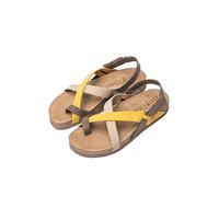 Yokono Sandalias planas de mujer de piel JERBA-718 AMARILLO | Zapatos mujer Primavera-Verano | Piel vacuna Nobuck | 2 CM