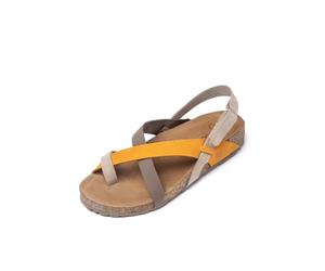 Yokono Sandalias Planas de Mujer de Piel JERBA-718 Naranja | Zapatos Mujer Primavera-Verano | Piel Vacuna Nobuck | 3 CM