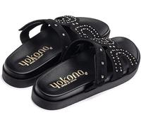 Yokono Sandalias Planas de Mujer de Piel MORENA-128 Negro | Zapatos Mujer Primavera-Verano | Piel Vacuna Serraje | 2 CM